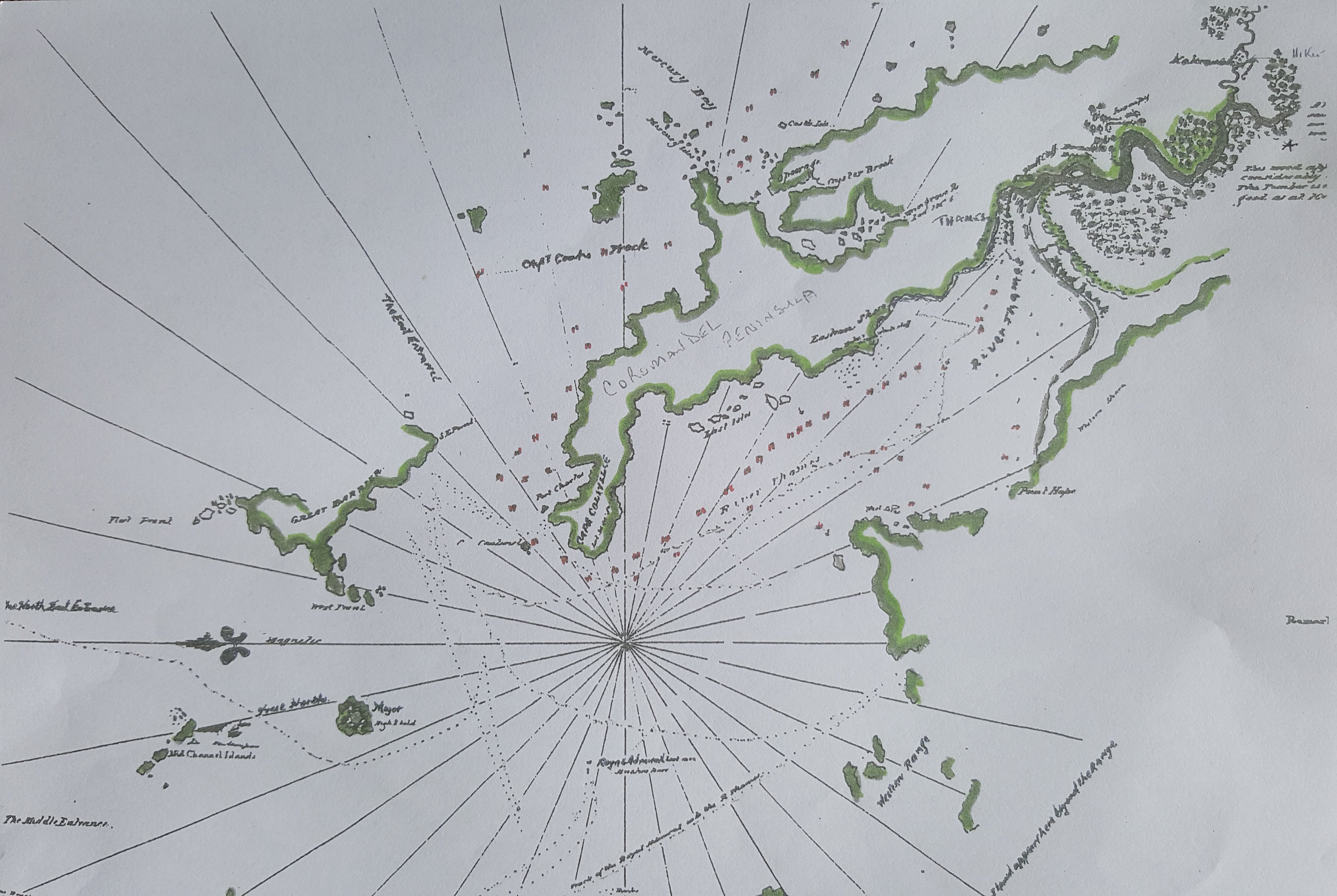 Captain Cook's navigational map of the Coromandel Peninsula Captain Cook's navigational map of the Coromandel Peninsula